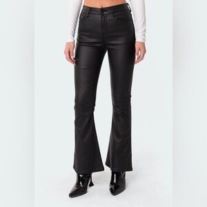 Edikted Petite Luna Faux Leather Flare Jeans